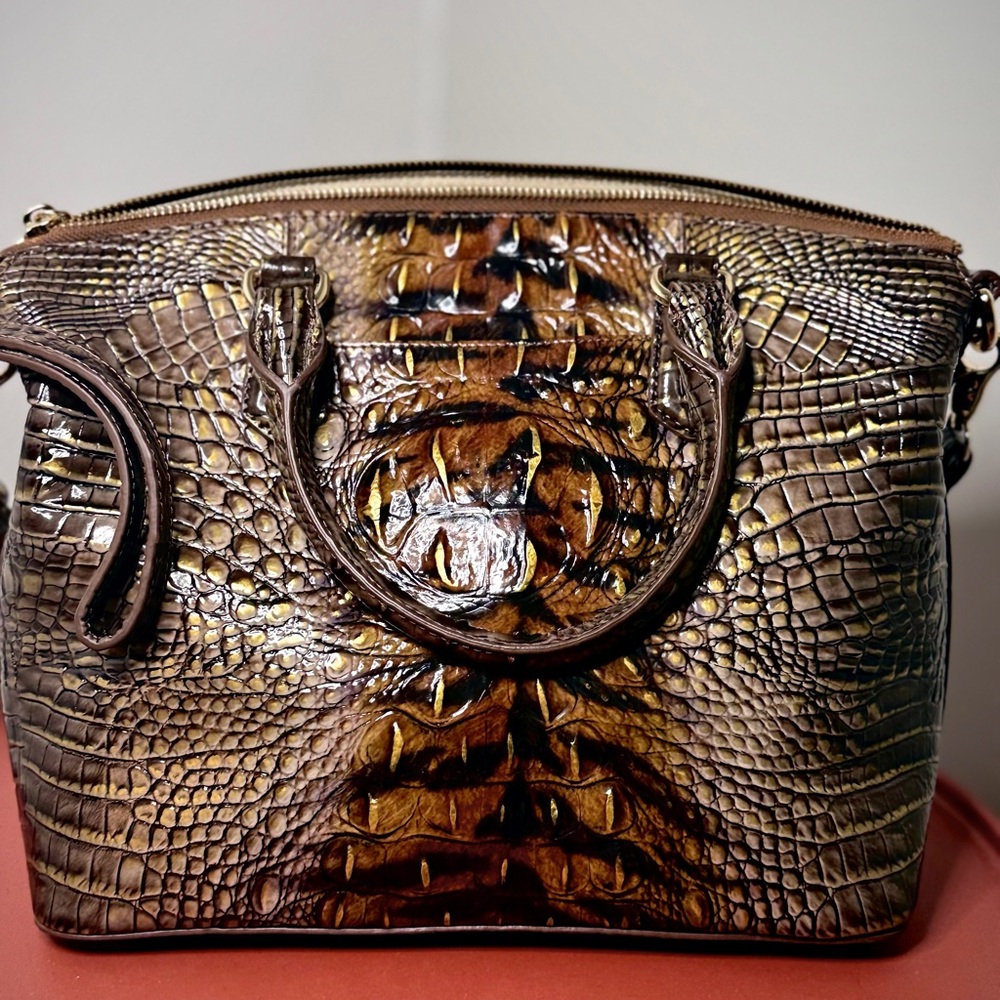 Brahmin Croc-Embossed Leather Satchel | Brown | Like New